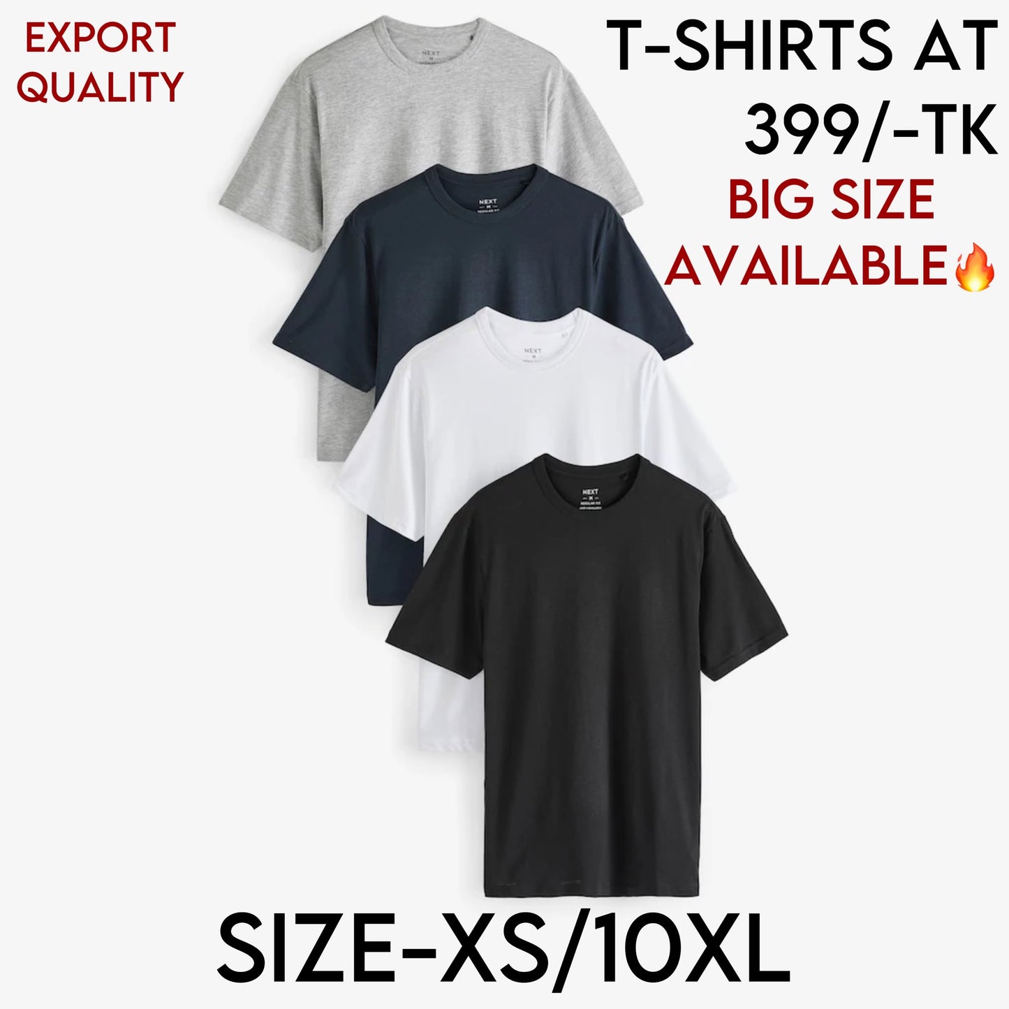 T-SHIRT REGULER FIT XS/10XL (EXPORT QUALITY)